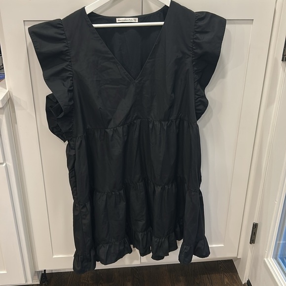 Abercrombie & Fitch Flutter Sleeve Tiered Mini Dress Black XXLT Plus Pockets - Picture 12 of 16